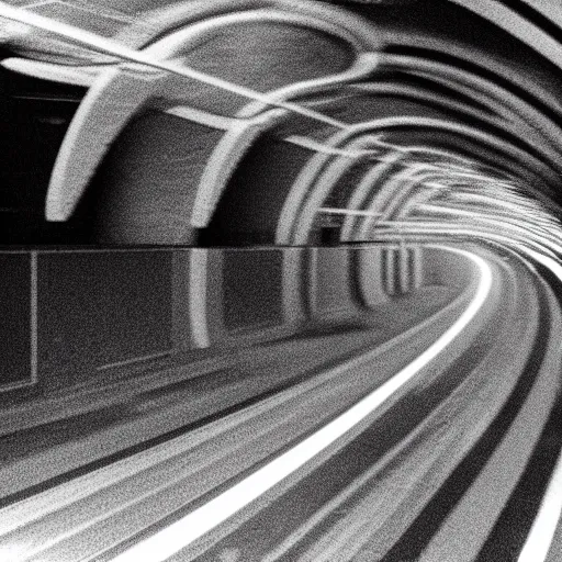 Image similar to noisy photograph of a retrofuturist underground liminal space, minimalist, motion blur