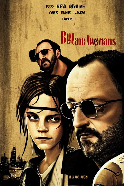 Image similar to Emma Watson and Jean Reno in Leon The Professional, movie poster, digital art