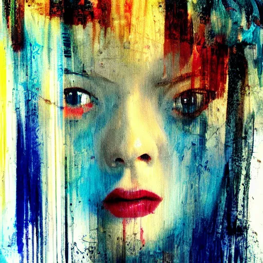 Image similar to abstract painting of Elle Fanning in a flooded house, by Bill Sienkiewicz