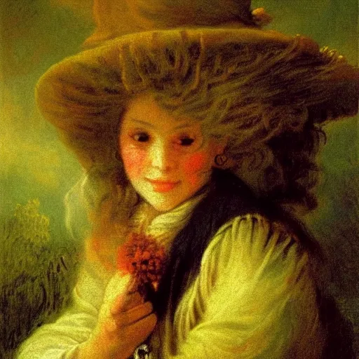 Image similar to a realistic witch portrait, by jean honore fragonard,