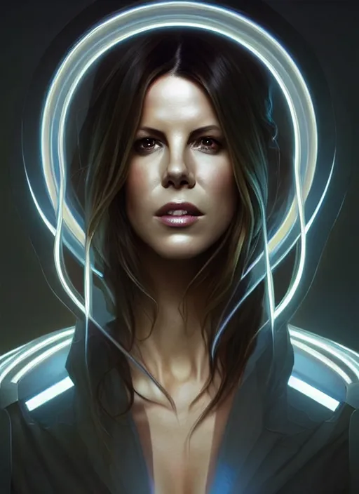 Prompt: symmetry!! portrait of kate beckinsale, sci - fi, anxiety, tech wear, glowing lights!! intricate, elegant, highly detailed, digital painting, artstation, concept art, smooth, sharp focus, illustration, art by artgerm and greg rutkowski and alphonse mucha