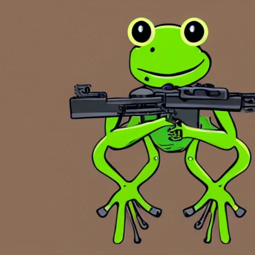 Prompt: a frog with a gun mounted on its back