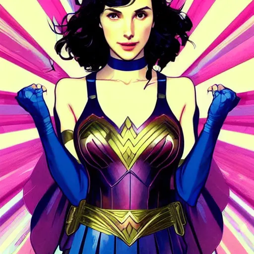 Image similar to a beautiful gal gadot as an superhero winona ryder fighting crime, art by ilya kuvshinov and lois van baarle and alphonse mucha and ross tran and range murata and artgerm, digital art, highly detailed, profile picture, intricate, sharp focus, trending on artstation hq, deviantart, pinterest, unreal engine 5, 4 k uhd image