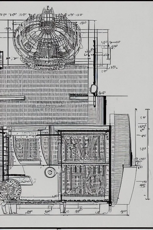 Prompt: detailed construction plans for a time machine, full page scan