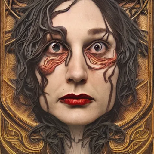 Image similar to hyperrealistic detailed crerpy artnouveau style scary portraits of layers of fear