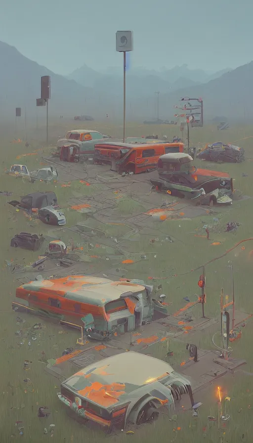 Image similar to life and death mixing together, by simon stalenhag