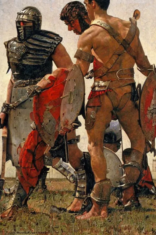 Prompt: Gladiator painted by Norman Rockwell