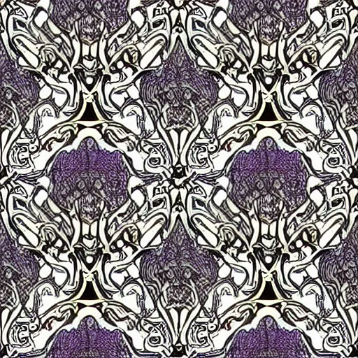 Prompt: Seamless Art Nouveau pattern, hyper-realistic Art nouveau pattern in style of Alphonse Mucha, Antoni Gaudi and Rene Lalique, seamless damask pattern, hyperdetailed curvy and swirly motifs, supersharp, hypermaximalist, smooth gradients