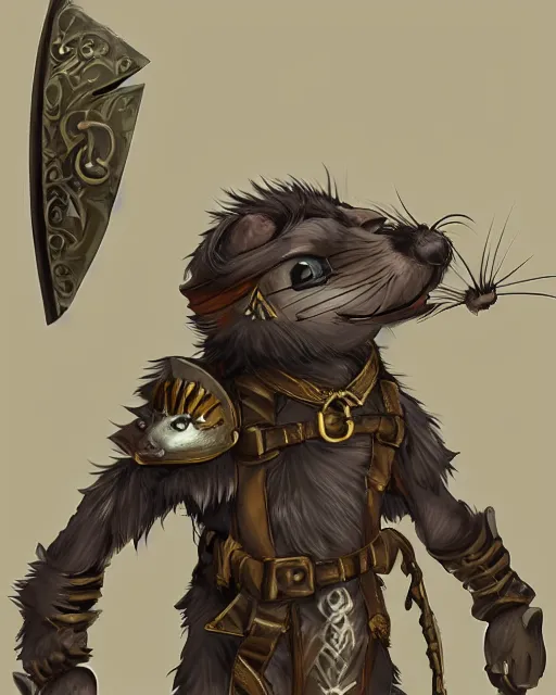 Image similar to a full body shot of an anthro furry rat wearing a fantasy armor making a selfie, fantasy, artstation, furry art, furaffinity, deviantart, symmetrical, highly detailed, award winning, trending