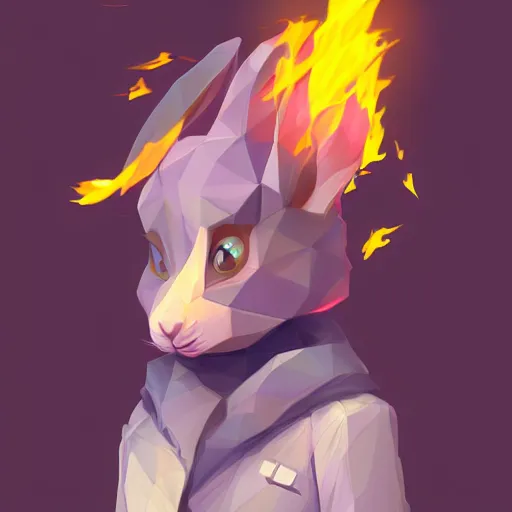 Prompt: aesthetic rabbit fursona portrait, commission of a anthropomorphic rabbit on fire, fursona wearing stylish clothes, winter armosphere, pastel simple art, low poly