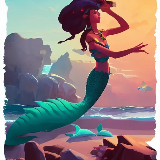 Image similar to painting mermaid treasure on sea of thieves game avatar hero smooth face median photoshop filter cutout vector, behance hd by jesper ejsing, by rhads, makoto shinkai and lois van baarle, ilya kuvshinov, rossdraws global illumination