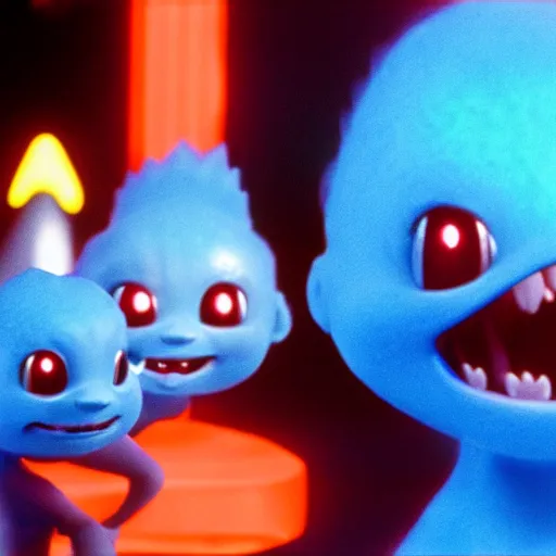 Image similar to cute smiling pixar and chibi style electric blue scaled glowing baby dinosaurs in tron movie, cinestill