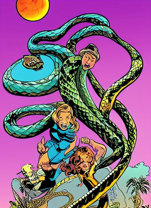 Image similar to snakes on a plane, comic book style by ralph goings, digital art