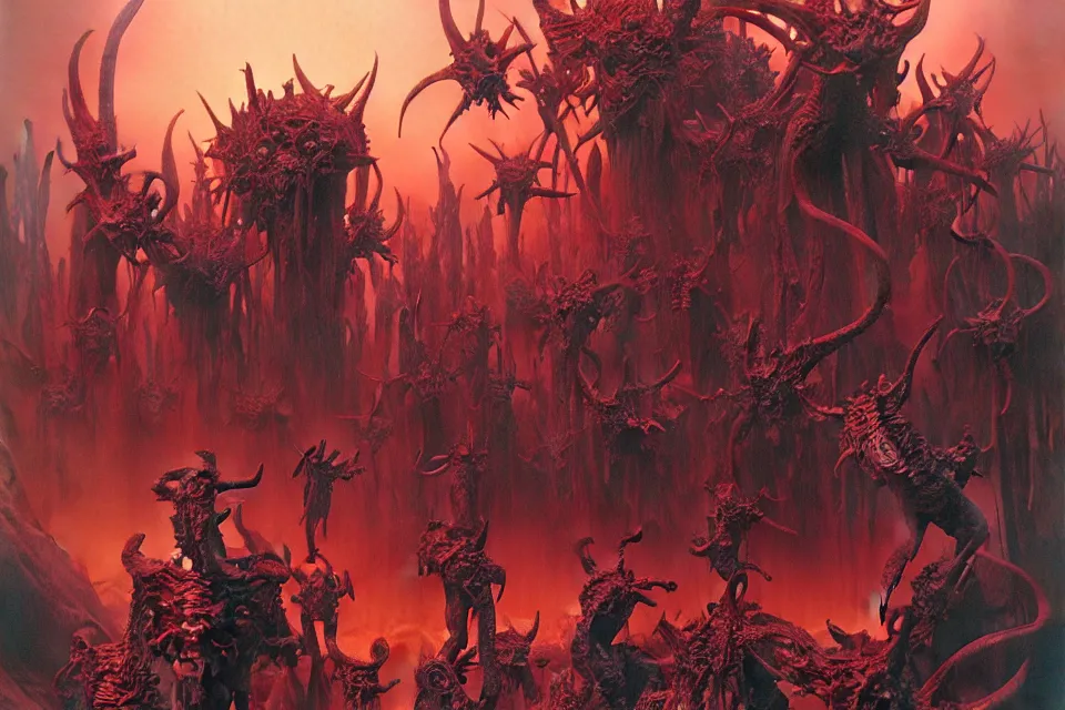 Image similar to satans fall from paradise into hell by james ryman, wayne barlowe.