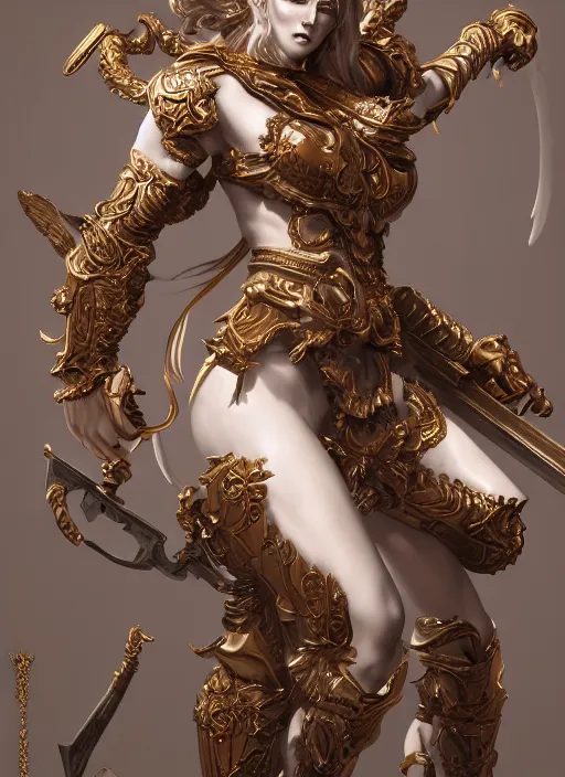 Image similar to high intricate porcelain baroque angelic warrior fighting the army of the demon lord, maria panfilova, andrea savchenko, mike kime, ludovic plouffe, qi sheng luo, oliver cook, trending on artstation