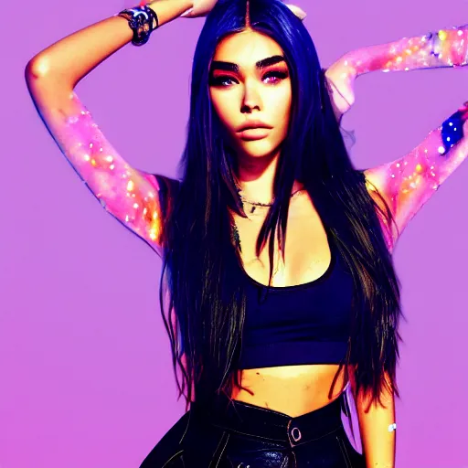 Image similar to madison beer a an intergalactic popstar dancing on a planet, render, blender render, unity render, 4 k wallpaper, art station trending, artstation 4 k coherent, coherent, 4 k, detailed, hyperdetailed, artifact - free, completely coherent, sharp, madison beer