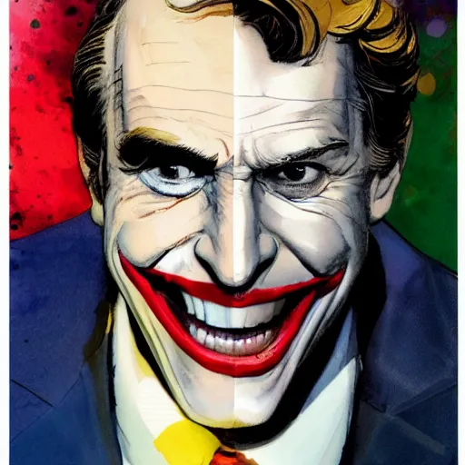 Image similar to photorealistic picture, comic panel by bob peak and alex ross, about arthur fleck joker story, gouache and wash paints, fine details, fine intricate, fine facial proportionate, fine body proportionate, fine fix broken line, fine fix duplicate line, fine background proportionate, smooth focus, sharp details, bokeh, 4 k, fine 5 k details