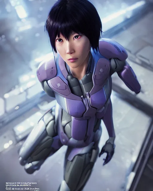 Image similar to weta disney pixar movie still portrait photo of motoko kusanagi ghost in the shell : : as cyborg woman by pixar : : by weta, wlop, ilya kuvshinov, rossdraws, artgerm, marvel, maxim cover, latex, octane render, sweaty, iridescent, bright morning, anime, liosh, mucha : :