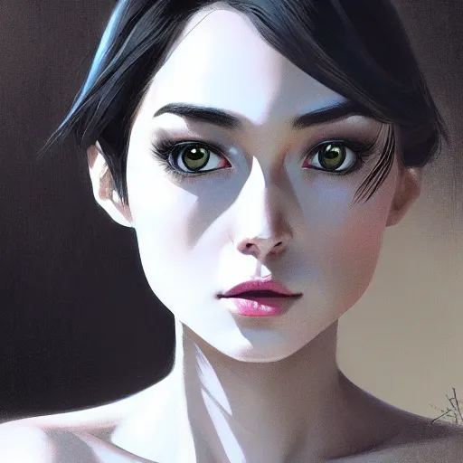 Image similar to A potrait of an alien with big and cute eyes, fine-face, realistic shaded perfect face, fine details. Night setting. Realistic shaded lighting poster by Ilya Kuvshinov katsuhiro, magali villeneuve, artgerm, Jeremy Lipkin and Michael Garmash, Rob Rey and Kentarõ Miura style, trending on art station