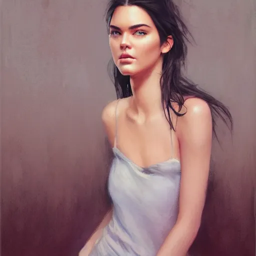 Image similar to fashion model kendall jenner by Ren-Wil Ara by Richard Schmid by Jeremy Lipking by moebius by atey ghailan