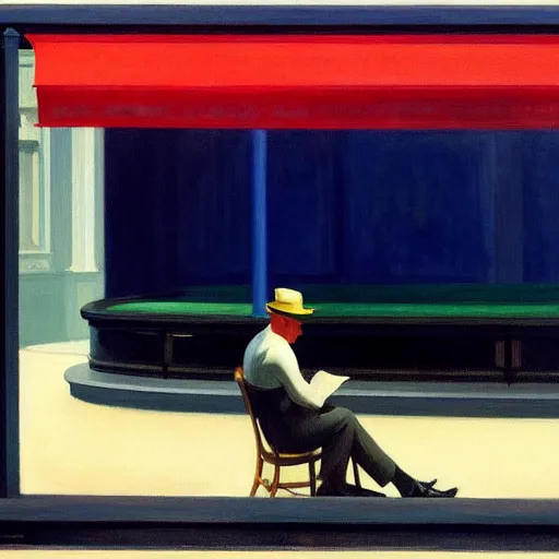 Image similar to painting of a miserable man. by edward hopper and james gilleard