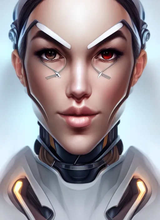 Image similar to portrait of a cyborg woman by Artgerm, (((((face turns left))))) (((face turns right))), eyes closed , biomechanical, hyper detailled, trending on artstation