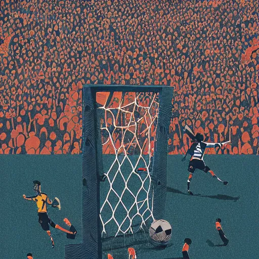 Image similar to illustration of soccer emotions, by Victo Ngai and James Gilleard and Bruce Pennington