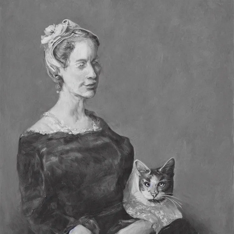 Prompt: Elegant portrait of the old cat lady.