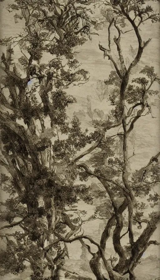 Prompt: atlas texture map mecascans, tree branches white background illustrated by eugene von guerard, ivan shishkin, john singer sargent