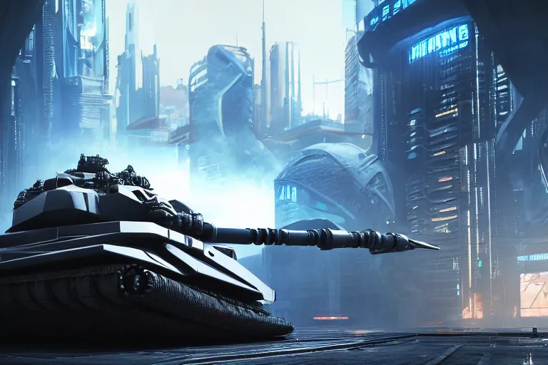 Prompt: cyberpunk alien concept inspired tank, futuristic look, highly detailed body, very powerful, photorealistic camera shot, bright studio setting, studio lighting, crisp quality and light reflections, unreal engine 5 quality render