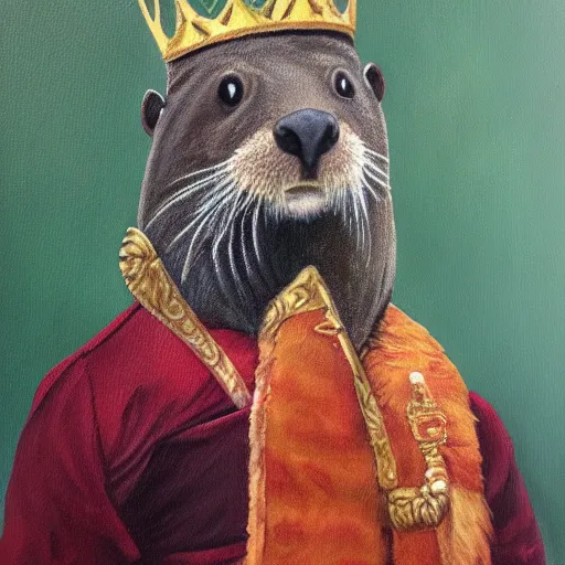 Image similar to oil painting of royal king otter dressed as a king