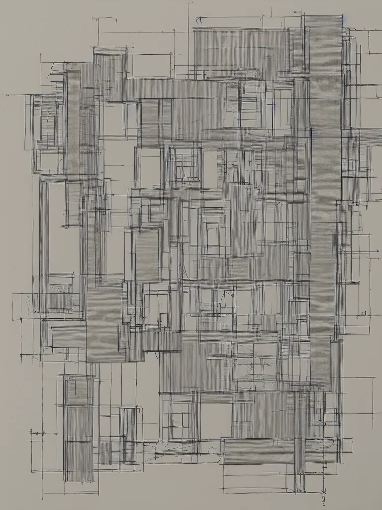 Image similar to Architecture blueprint copy, Carcosa. Vertical cut. Technical drawing