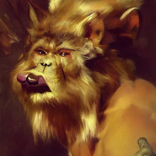 Image similar to a portrait of an very furry human with an animal's head in the pool, furry body, furry arms, furry legs, furry tail. highly detailed painting by gaston bussiere, craig mullins, j. c. leyendecker, furry