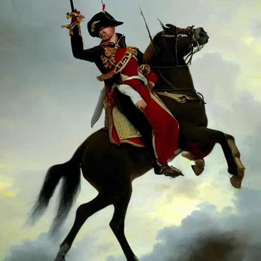 Prompt: a dramatic epic ethereal portrait of Napoleon in French revolutionary wars, 18th century, full body with dynamic pose, male, detailed face, cinematic lighting, highly detailed oil on canvas painting by Greg Rutkowski, winning-award digital art trending on Artstation H 1024 W 832