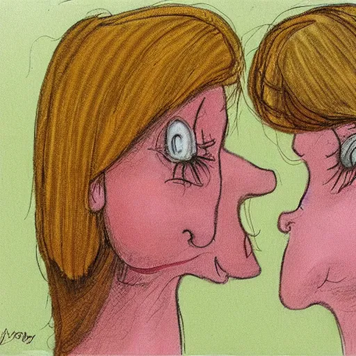 Prompt: bill plympton art of two women kissing