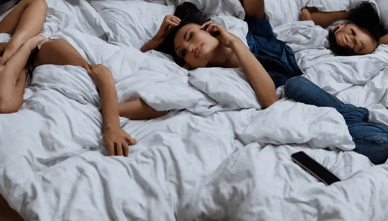 Prompt: laying in bed using smartphone