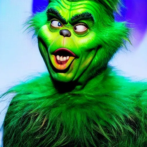 Prompt: funny face pulling competition winning funny face photo of elon musk as the grinch live action, pulling the move'derp banshee ', hilarious face pulling competition winner, extreme face contortion