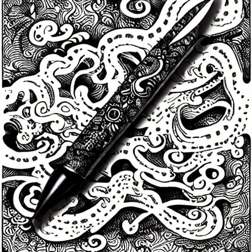 Prompt: a photo of an ink pen that is also knife by joe fenton