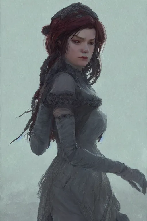 Prompt: rpg character art of a rogue woman, detailed lace dress, half body shot, gorgeous face, by jeremy lipking, by studio ghibli, by disney, video game fanart, digital art