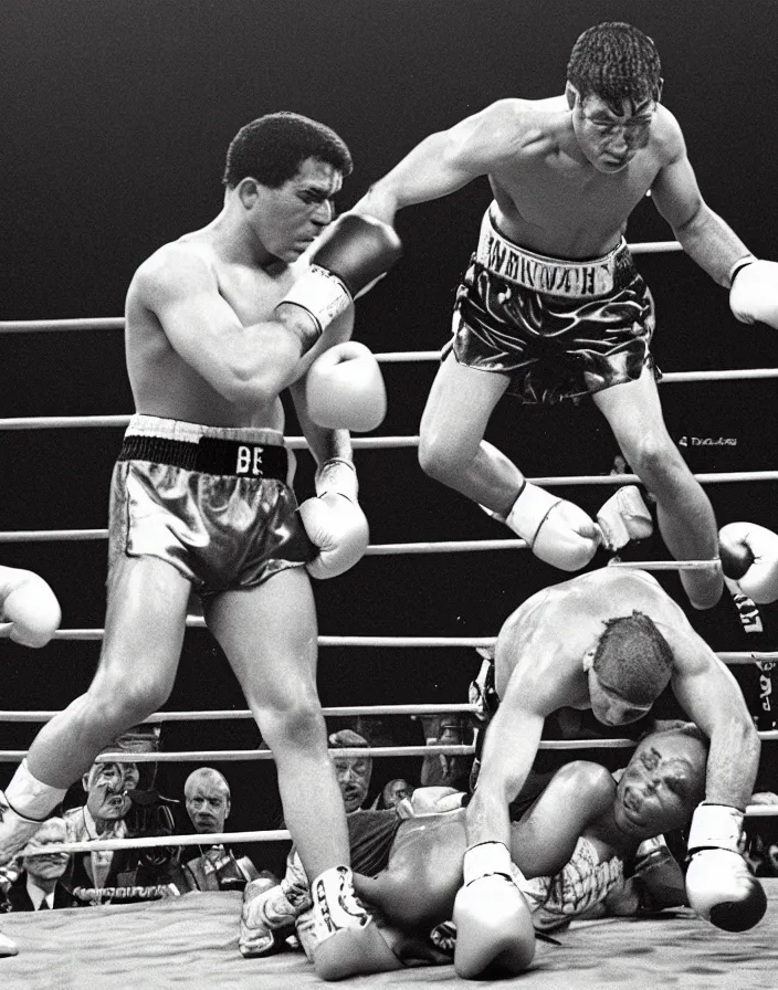 Prompt: Legendary Boxer famous boxing match taken Knock Out by award winning photographer Art Print by Neil Leifer