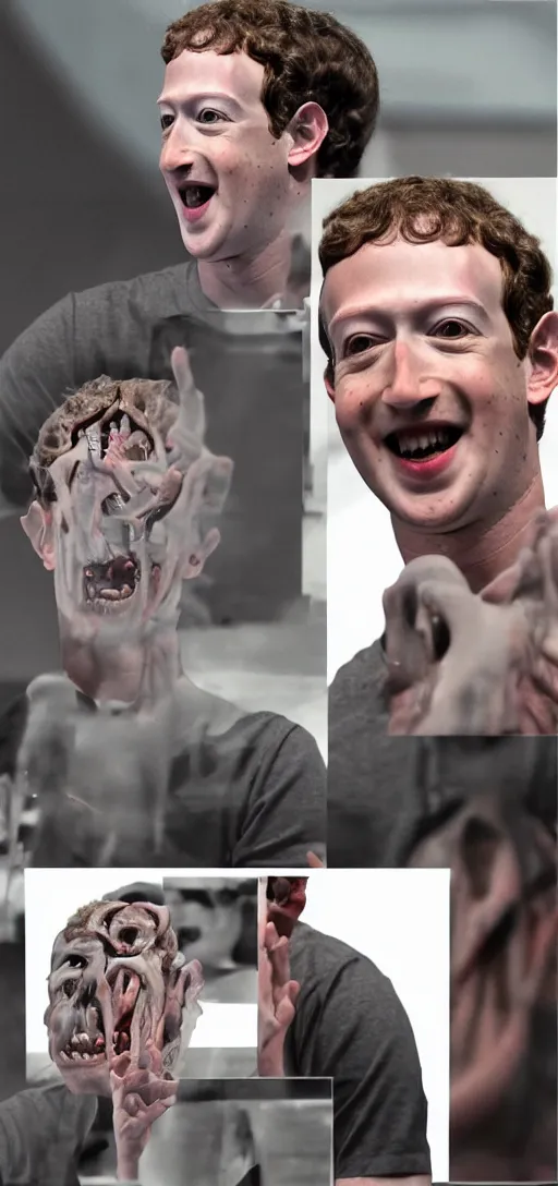 Prompt: mark zuckerberg as an eldritch abomination, body horror, scary, disturbing,