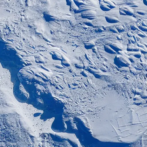 Prompt: sattelite image of post pocaliptic snow antarctica from 250 meters height, only snow, old lumber mill remains, few boozes with wood and supply