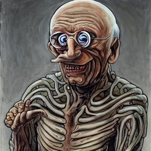 Image similar to professor farnsworth from futurama, painting, art by h. r. giger