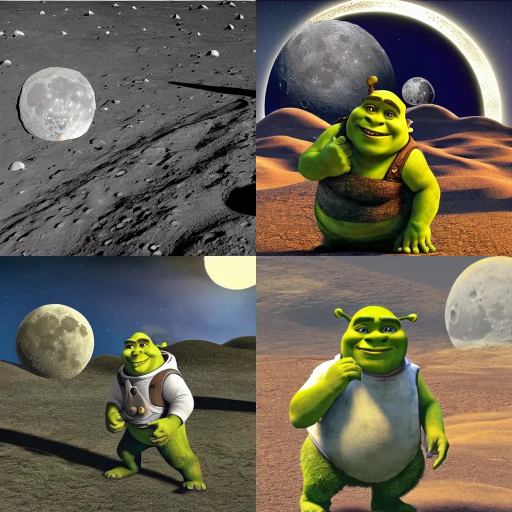 Prompt: Shrek moon landing