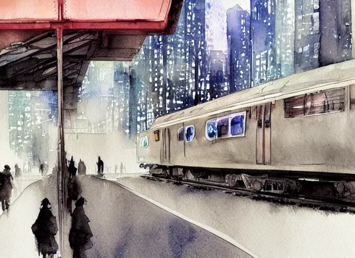 Image similar to concept art of a urban train, pinterest, artstation trending, behance, watercolor, by coby whitmore *, silver, laser light *,