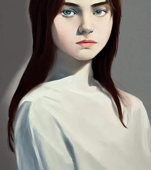 Prompt: https://s.mj.run/SVF9-OTU880 portrait of a welsh teenage girl with brown hair, glowing skin, delicate features, amelie poulain, fantasy, small mouth, quiet beauty, intricate, elegant, dress shirt, highly detailed, digital painting, artstation, concept art, smooth, sharp focus, illustration, art by Krenz Cushart and Artem Demura and alphonse mucha