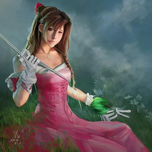 Image similar to aerith gainsborough by nick silva, ja mong, digital, high quality