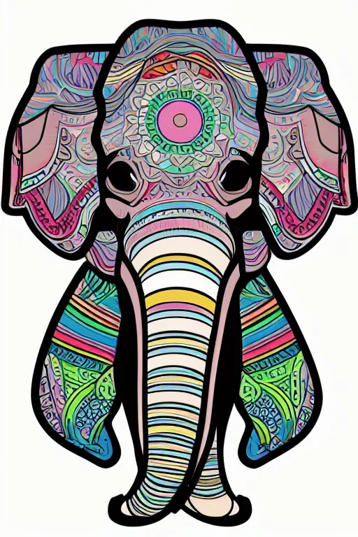 Prompt: A portrait of a baby elephant, sticker, highly detailed, colorful, illustration, smooth and clean vector curves, no jagged lines, vector art, smooth