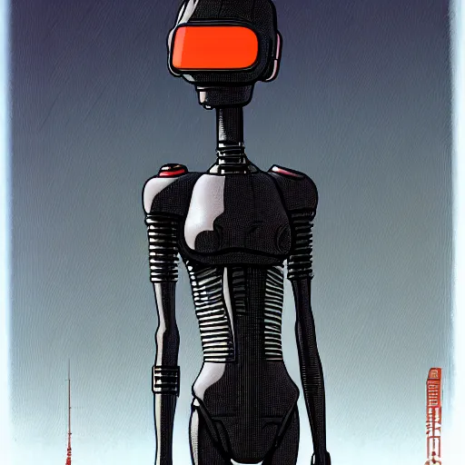 Image similar to portrait bender from futurama in futuristic city, by tsutomu nihei, by h. r. giger