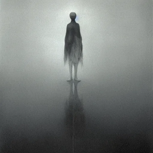 Image similar to vintage snap photography of realistic walking faceless beast-god with many long arms, a huge body covered with deep furs by Zdzisław Beksiński, odd eye, dark fantasy, fat, unbalanced , blur, haze, fog, vignetting, platinum printing